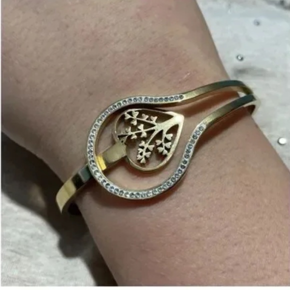 Jewelry - .	“Tree of Life 18k Gold Plated Stainless Steel CZ Bangle” '